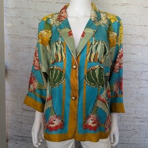 Franco Ferrari Silk Luxury Floral Cactus Print Blazer